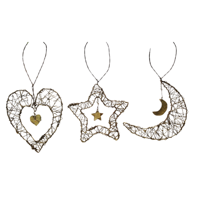 Wire Ornament - Heart/Moon/Star