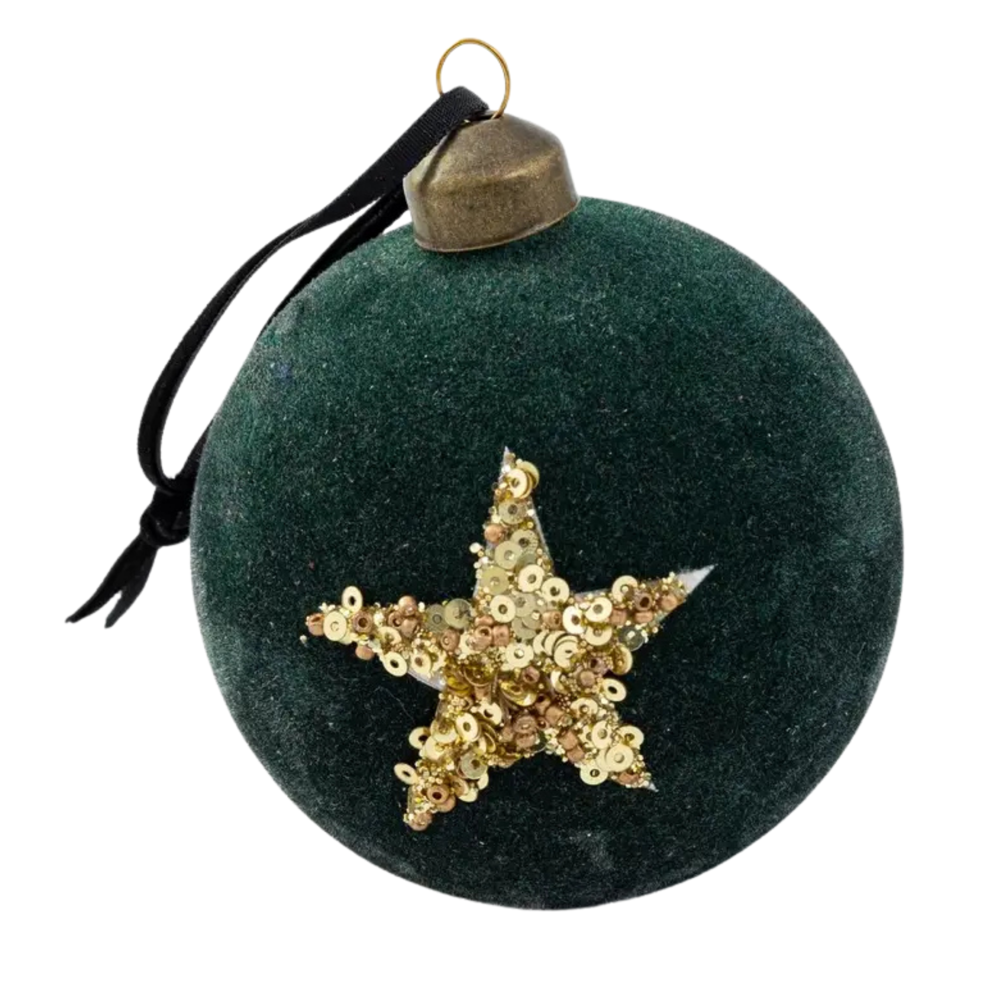 Flocked Green Ornament with Star