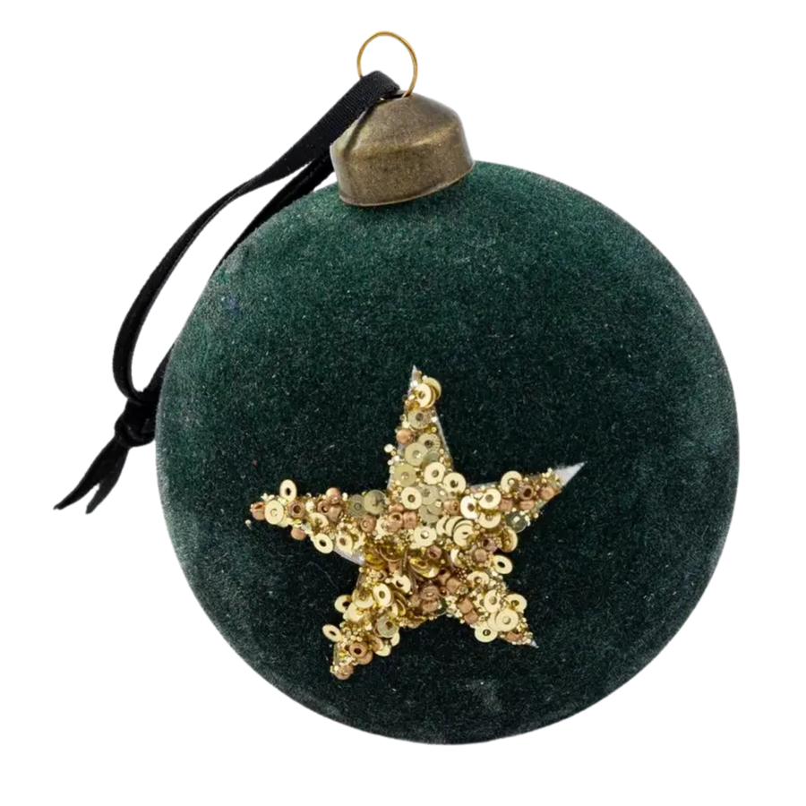 Flocked Green Ornament with Star