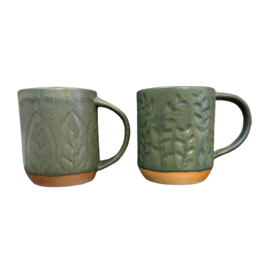 Reactive Glaze Mug, green floral