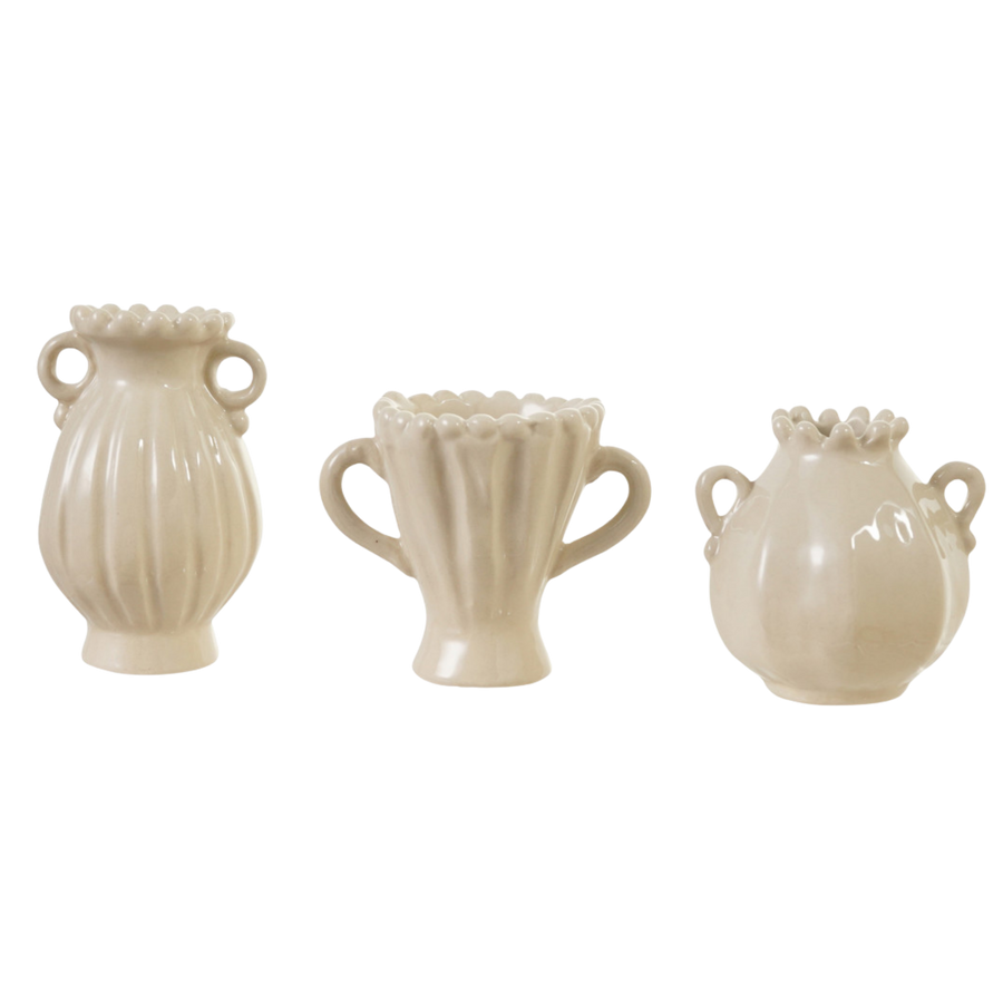 Stoneware Handled Vase, cream