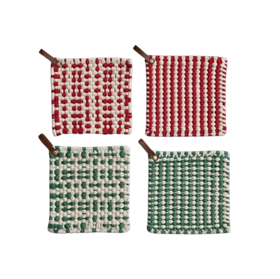 Crocheted Pot Holder, stripes/plaid