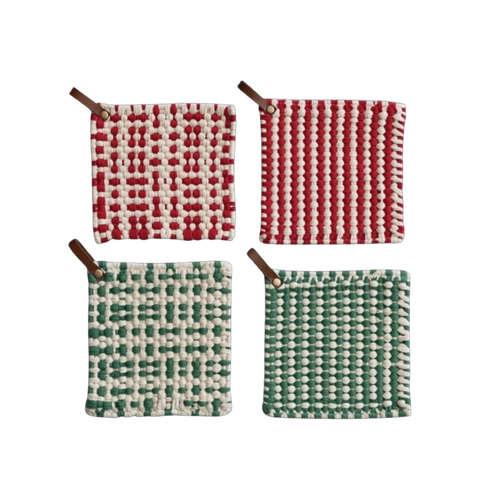 Crocheted Pot Holder, stripes/plaid