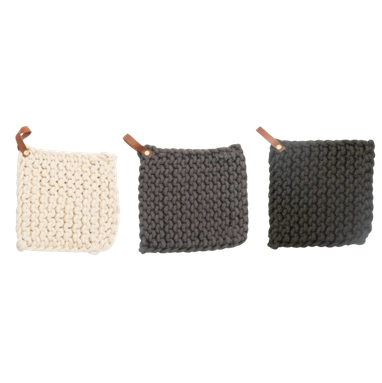 Crocheted Pot Holder, modern leather
