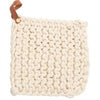 Crocheted Pot Holder with Leather Loop, cream