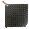 Crocheted Pot Holder with Leather Loop, charcoal