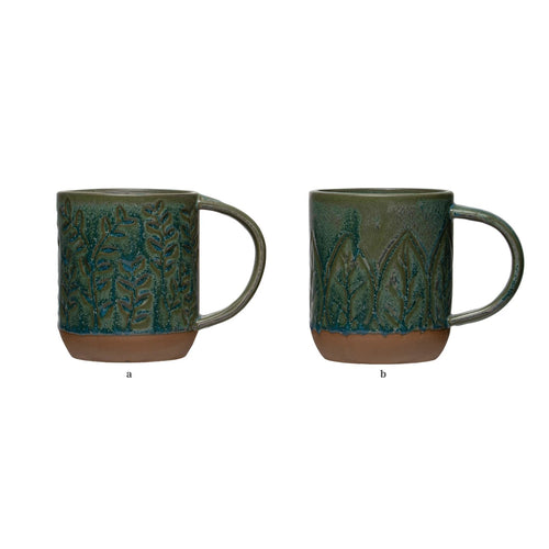 Reactive Glaze Mug, green floral