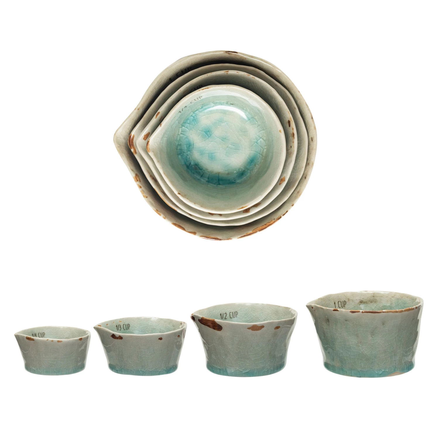 Stoneware Measuring Cup Set, Aqua