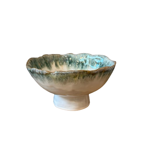 Stoneware Footed Bowl, Blue and White
