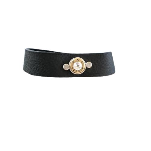 Leather Bullet Cuff, silver (black leather)