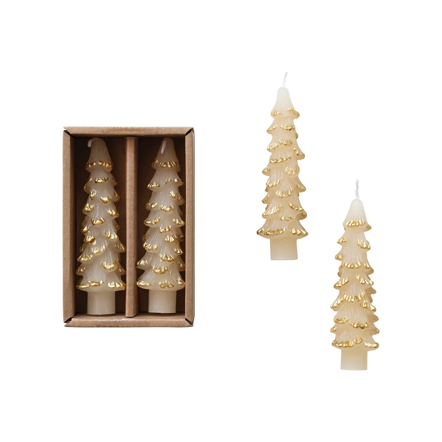 Tree Taper Candles, cream/gold