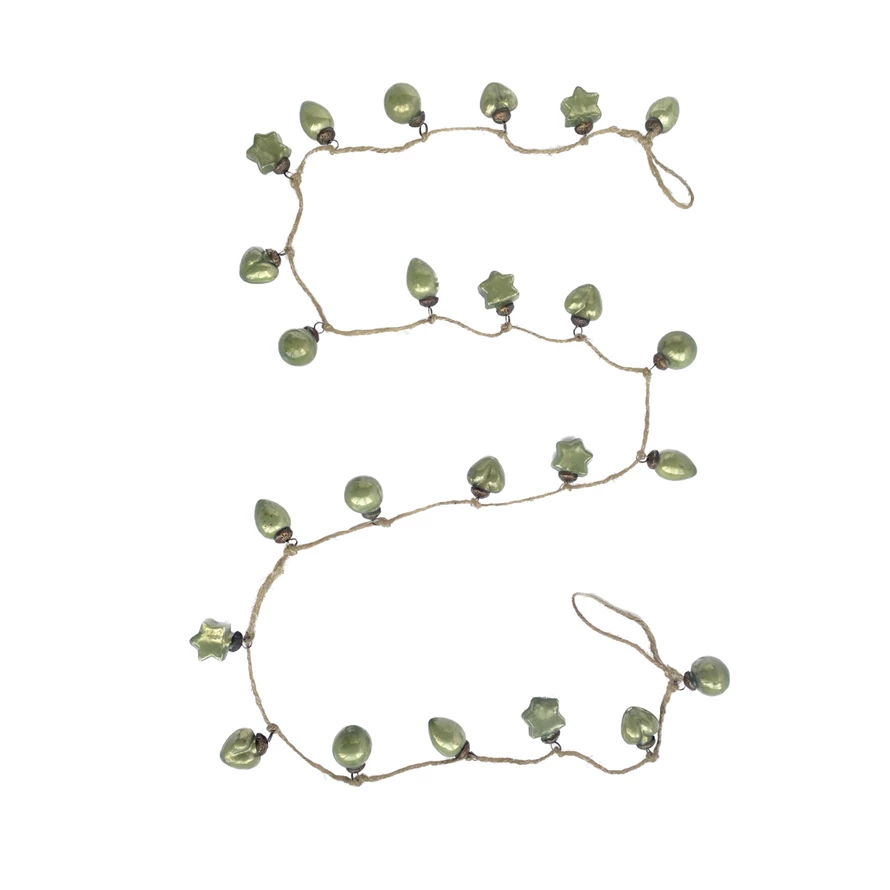 Mercury Glass Ornament Garland, Olive Green