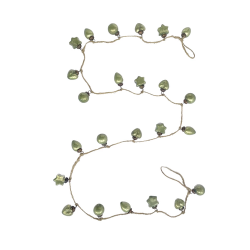 Mercury Glass Ornament Garland, Olive Green