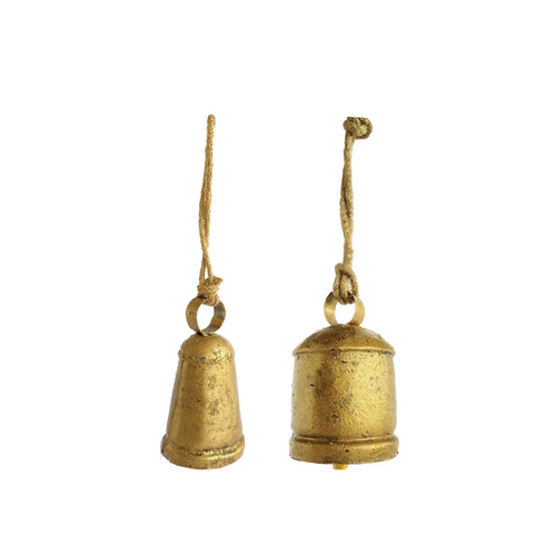 Metal Bell with Jute Hanger, antique brass