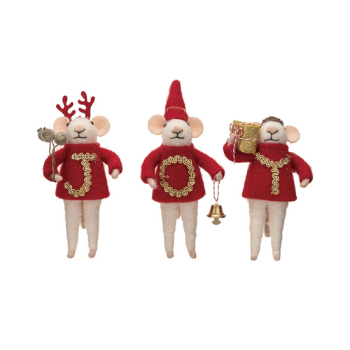 Felt Mouse "Joy" Ornament, set/3