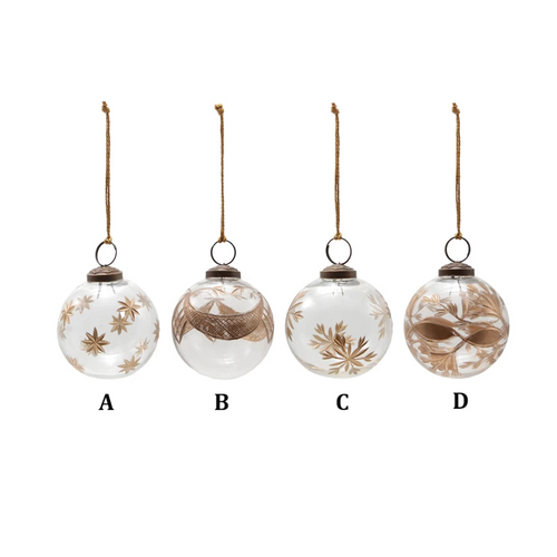 Etched Mercury Glass Ornament, gold