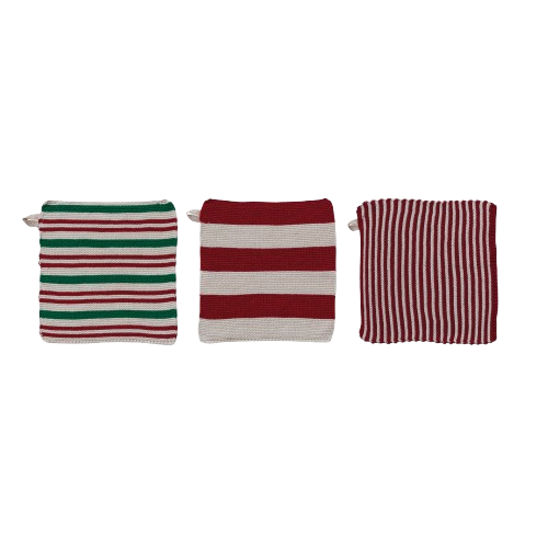 Knitted Pot Holder, stripes