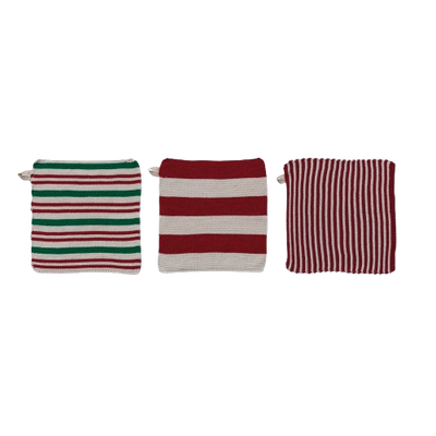 Knitted Pot Holder, stripes