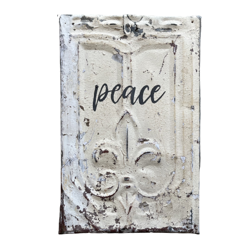 Vintage Fleur de lis Tin - "Peace"