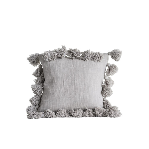Pillow, Grey with Tassels