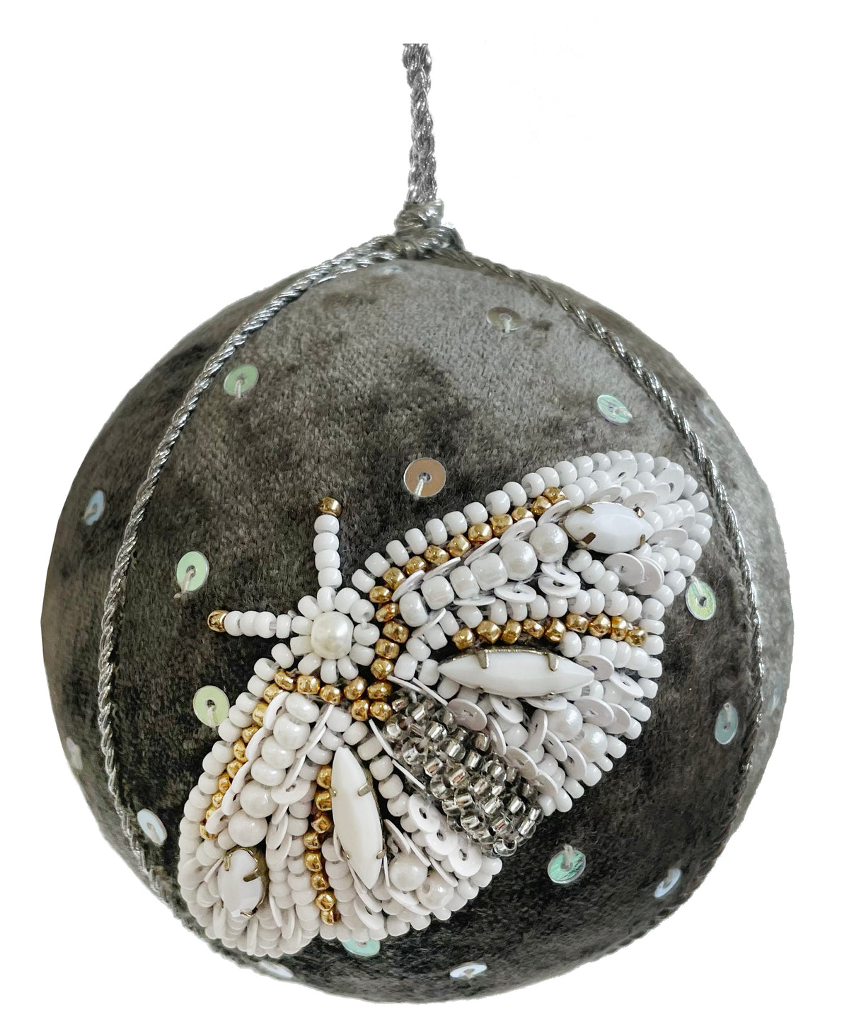 Velvet Ornament with Butterfly, grey