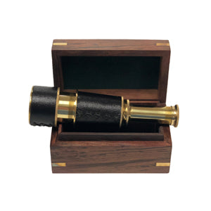 Leather Wrapped Telescope with Wooden Box
