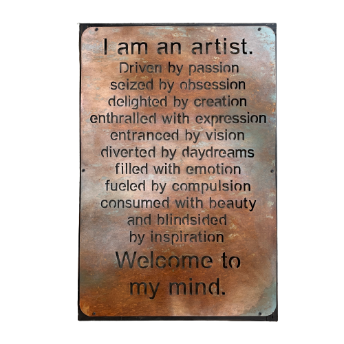 Metal Sign "I am an artist", distressed - framed