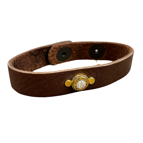 Leather Bullet Cuff, gold (brown leather)