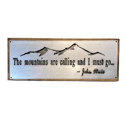 Metal Sign "The Mountains Are Calling" - framed (large)