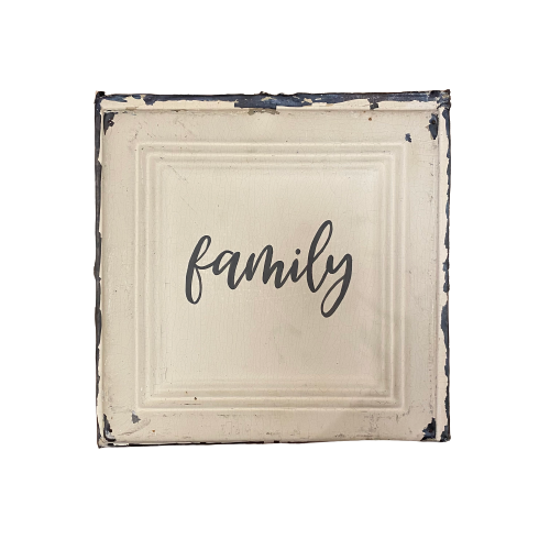 Vintage Square Tin, medium - "Family"