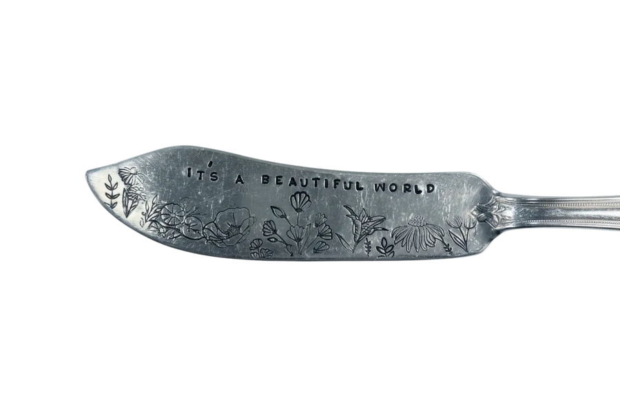 Vintage Stamped Butter Knife "It's a Beautiful World"