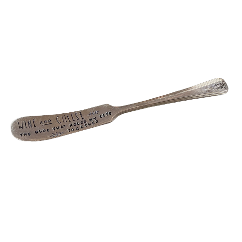 Vintage Stamped Butter Knife "Wine and Cheese"