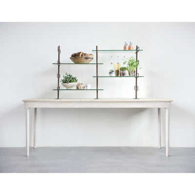 Wood Table with Metal and Glass Shelves