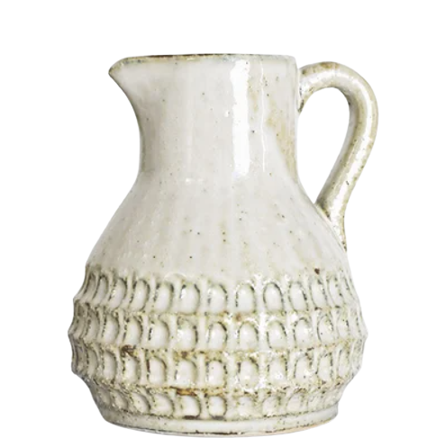 Patterned Pitcher with Handle, white