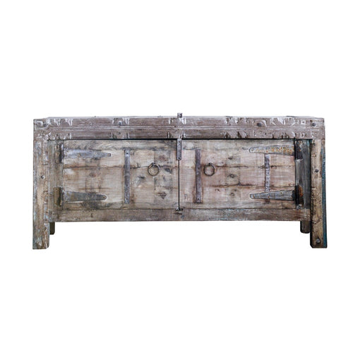 Carved Wood Console with Metal Accent