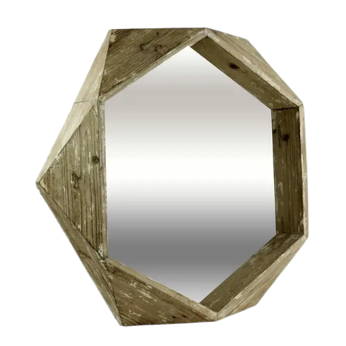 Wooden Geometric Frame Wall Mirror