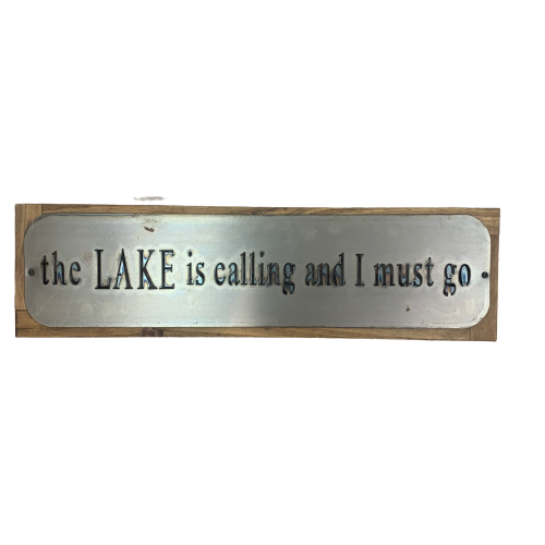 Metal Sign "The Lake is Calling" - framed