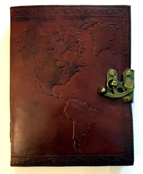 Leather Journal World Map, with lock