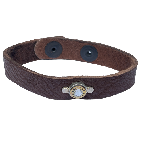 Leather Bullet Cuff, silver (brown leather)